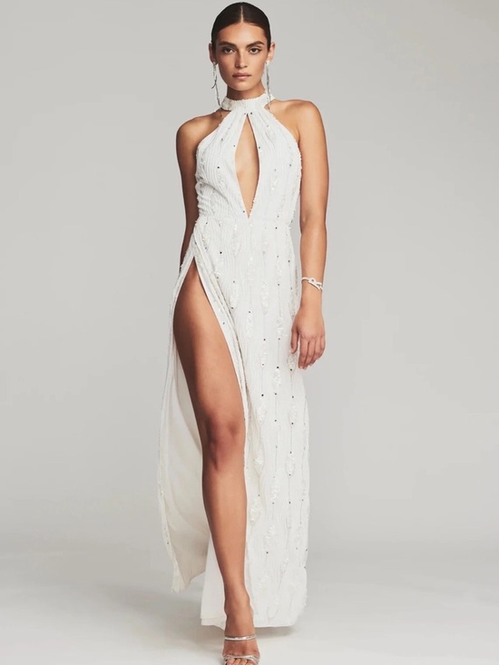 Retrofete Dresses & Skirts - Retrofete White Halter Sequin Gown XS new w tags